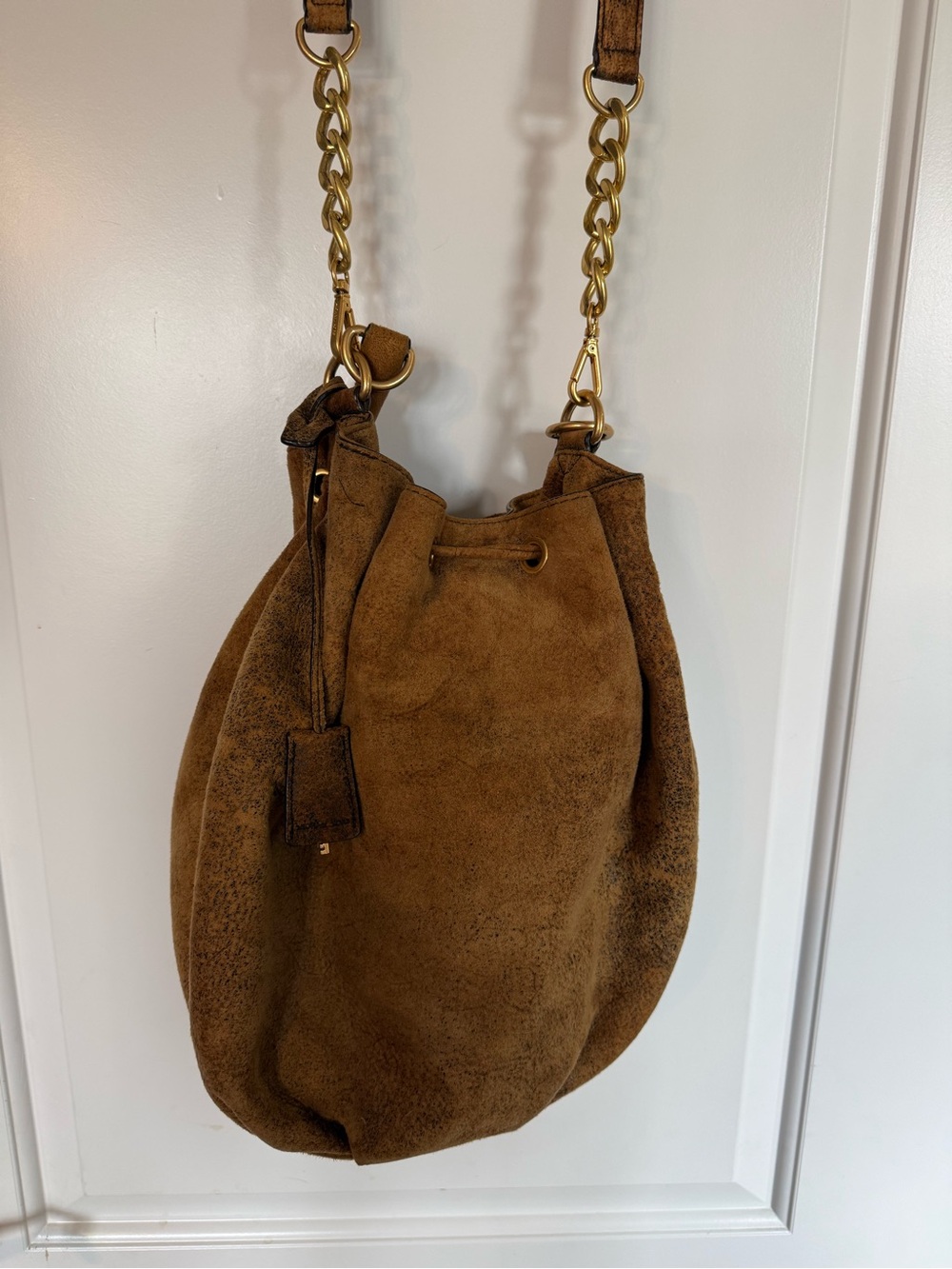 Michael Kors Suede Drawstring Bucket Bag in Brown with Gold Hardware - Picture 3 of 3